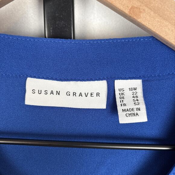 Susan Graver Button Down Blouse Women's 18W Blue Silver Buttons Stretch Roll Tab - Picture 7 of 13